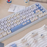 Cute Blue Meow Meow Theme Cat PBT Keycap Set for Mechanical Keyboard, Kawaii Keycap Set, Artisan Keycap Set, MOA Profile, PBT DyeSub, 114pcs